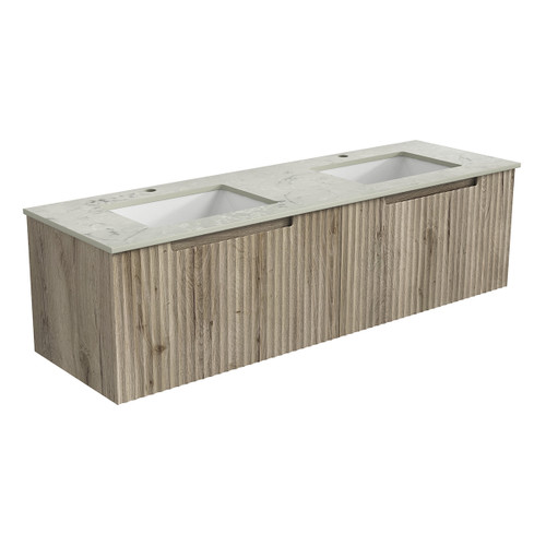 Calder Wall Hung Wave Groove Finger Pull Cabinet 1500 x 460 x 400mm Double Bowl with Crystal Ceramic Top [301395]