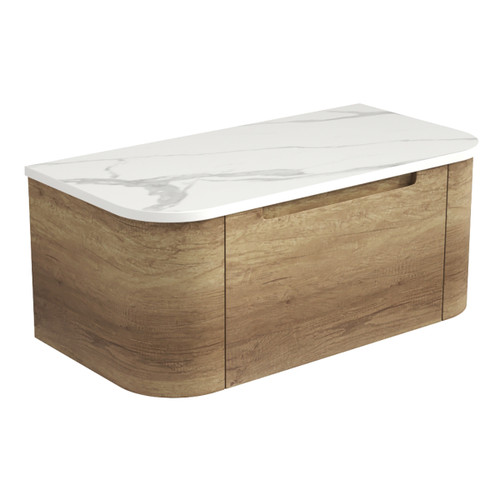 Carita Curve Finger Pull Cabinet 900 x 460 x 350mm with Palis White Flat Stone Top [301301]