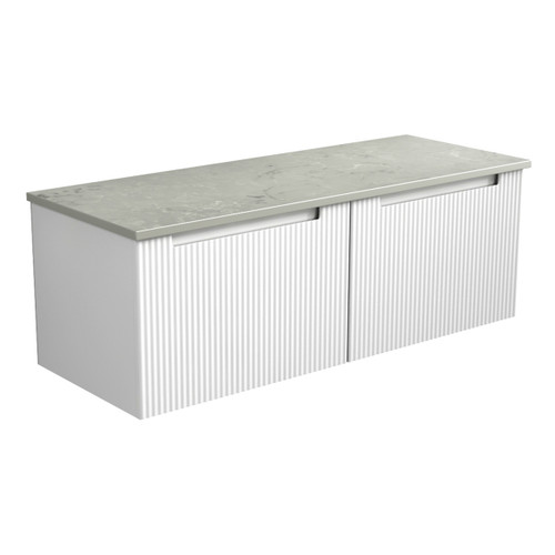 Perla Mark Ii Wall Hung V Groove Matte White Finger Pull Cabinet 1200 x 460 x 400mm with Palis White Flat Soild Surface Stone Top [301381]