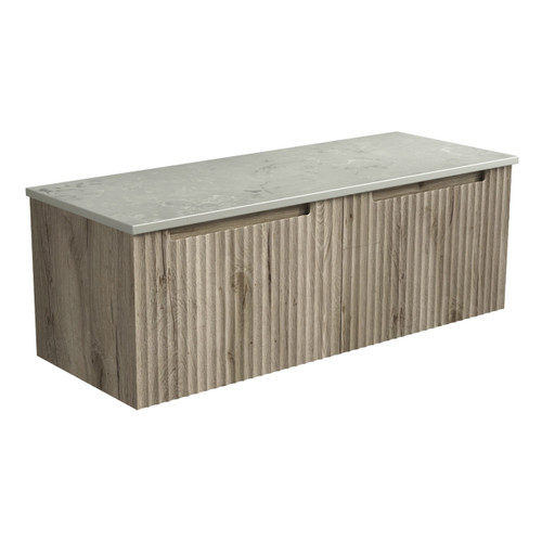Calder Wall Hung Wave Groove Finger Pull Cabinet 1200 x 460 x 400mm with Pure Flat Stone Top [301386]