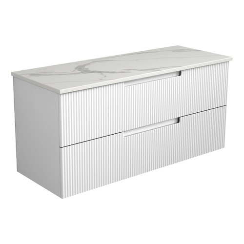 Verona Mark II Wall Hung V Groove Matte White Finger Pull Cabinet 1200 x 460 x 540mm with Alpine Flat Stone Top [300753]