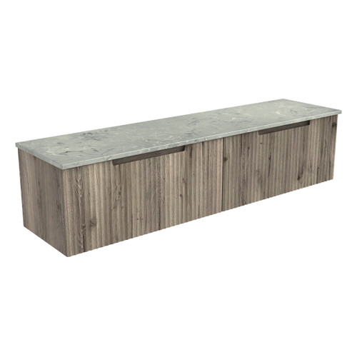 Calder Wall Hung Wave Groove Finger Pull Cabinet 1800 x 460 x 400mm Double Bowl with Palis White Flat Soild Surface Stone Top [300767]