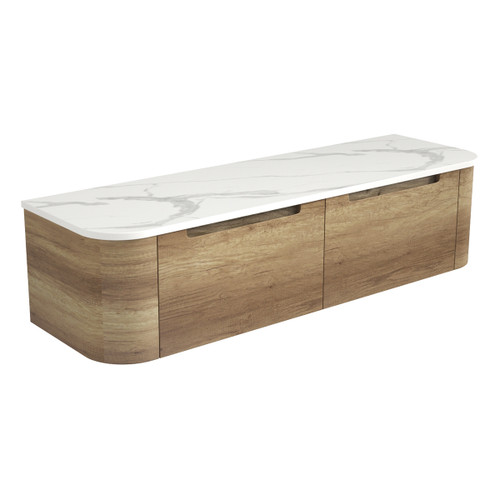 Carita Curve Finger Pull Cabinet 1500 x 460 x 350mm with Snow Flat Stone Top [300768]