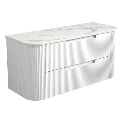 Curva Curve Finger Pull Cabinet 1200 x 460 x 540mm with Palis White Flat Stone Top [300938]