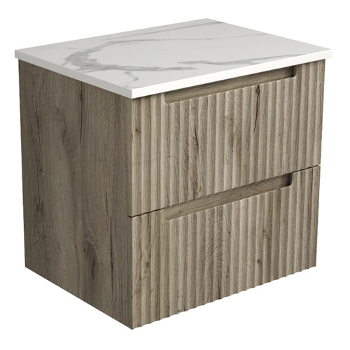 Tuscana Wall Hung Wave Groove Finger Pull Cabinet 600 x 460 x 540mm with Cato Flat Stone Top [300902]