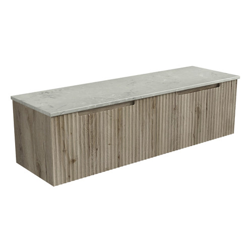 Calder Wall Hung Wave Groove Finger Pull Cabinet 1500 x 460 x 400mm Double Bowl with Pure Flat Stone Top [300845]