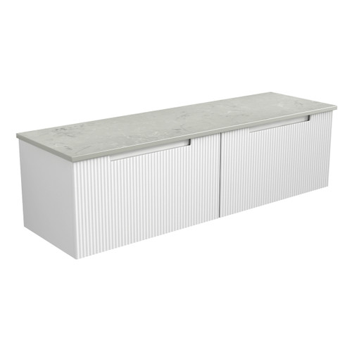 Perla Mark Ii Wall Hung V Groove Matte White Finger Pull Cabinet 1500 x 460 x 400mm Double Bowl with Snow Flat Stone Top [300800]
