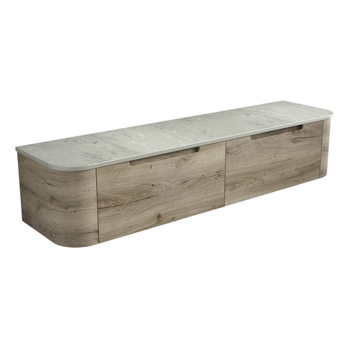 Hamilton Wall Hung Curving Plywood Finger Pull Cabinet 1500 x 460 x 350mm with Palis White Flat Soild Surface Stone Top [300985]