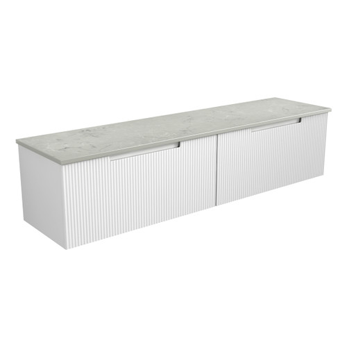 Perla Mark Ii Wall Hung V Groove Matte White Finger Pull Cabinet 1800 x 460 x 400mm Double Bowls with Palis White Flat Soild Surface Stone Top [300989]
