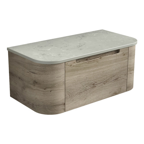 Hamilton Wall Hung Curving Plywood Finger Pull Cabinet 900 x 460 x 350mm with Palis White Flat Soild Surface Stone Top [301043]