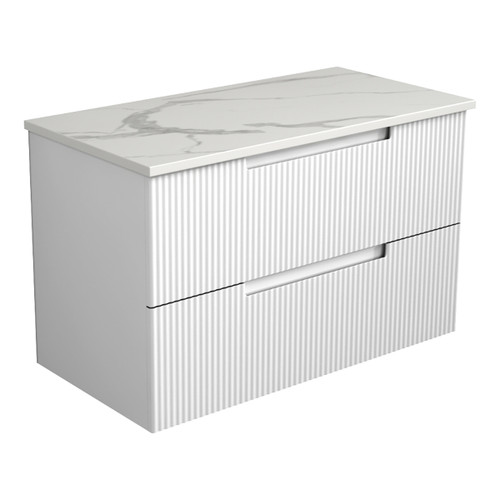 Verona Mark II Wall Hung V Groove Matte White Finger Pull Cabinet 900 x 460 x 540mm with Snow Flat Stone Top [301335]