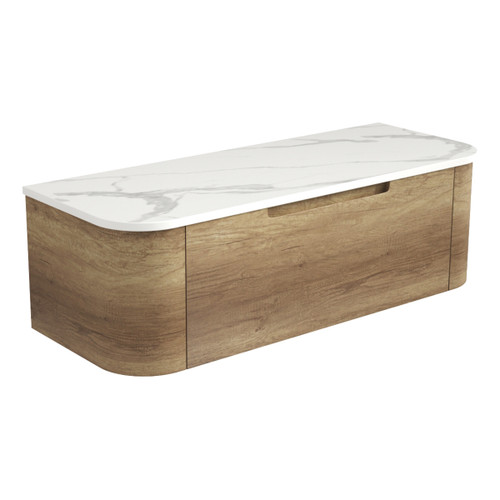Carita Curve Finger Pull Cabinet 1200 x 460 x 350mm with Palis White Flat Stone Top [301097]