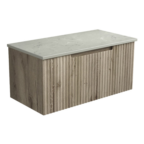 Calder Wall Hung Wave Groove Finger Pull Cabinet 900 x 460 x 400mm with Pure Flat Stone Top [301118]