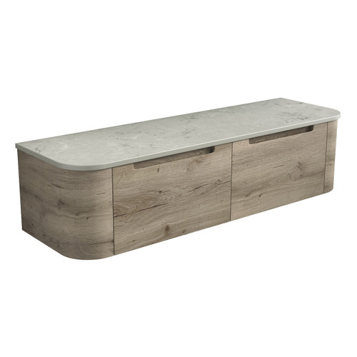 Hamilton Wall Hung Curving Plywood Finger Pull Cabinet 1500 x 460 x 350mm with Alpine Flat Stone Top [300996]