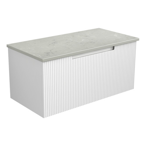 Perla Mark Ii Wall Hung V Groove Matte White Finger Pull Cabinet 900 x 460 x 400mm with Pure Flat Stone Top [301000]