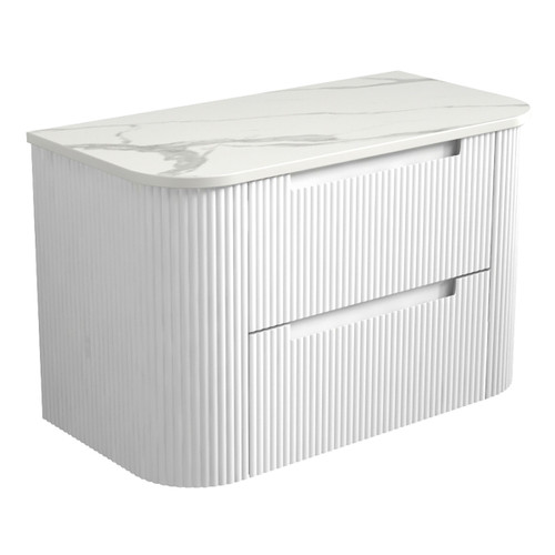 Curva Curve Finger Pull Cabinet 900 x 460 x 540mm with Snow Flat Stone Top [301119]