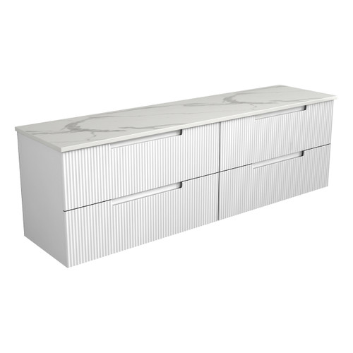 Verona Mark Ii Wall Hung V Groove Matte White Finger Pull Cabinet 1800 x 460 x 540mm Double Bowls with Palis White Flat Soild Surface Stone Top [300984]