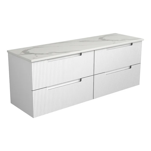 Verona Mark Ii Wall Hung V Groove Matte White Finger Pull Cabinet 1500 x 460 x 540 Single Bowlmm with Pure Flat Stone Top [301264]