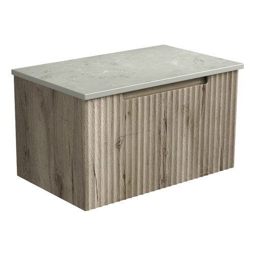 Calder Wall Hung Wave Groove Finger Pull Cabinet 750 x 460 x 400mm with Cato Flat Stone Top [300792]