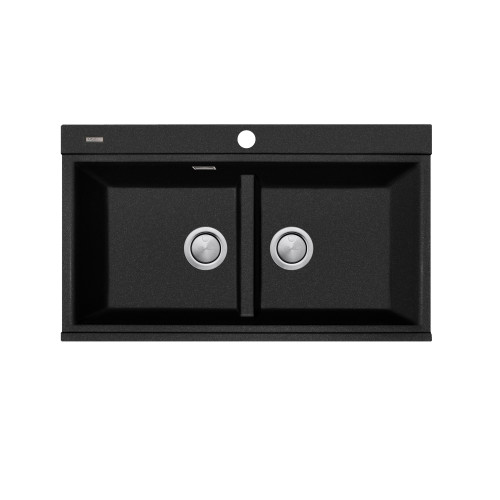 Santorini Black Double Bowl Topmount Sink with Glass Top Black [321818]