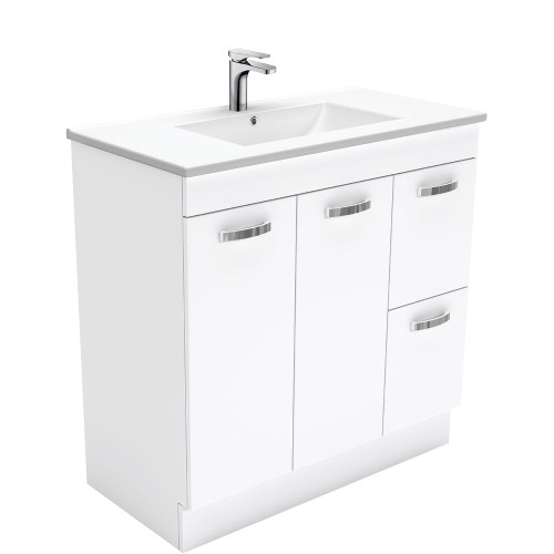 Dolce Ceramic UniCab Vanity on Kickboard Left Drawers Solid/Handle White 900mm 1TH [165264]