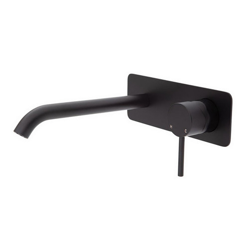 Kaya Wall Bath or Basin Mixer Dress Kit Soft Square Plate Matte Black 200mm Outlet Lead Free [321785]