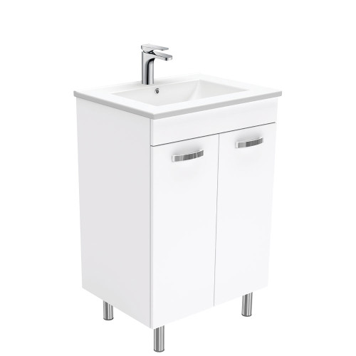 Dolce 600mm Ceramic UniCab Vanity on Legs 2 Drawers Solid/Handle White 1TH [165258]