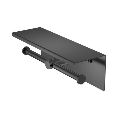 Nero Mecca Double Toilet Roll Holder with Shelf Gun Metal [322097]