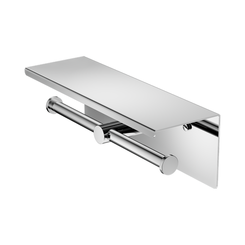Nero Mecca Double Toilet Roll Holder with Shelf Chrome [322098]