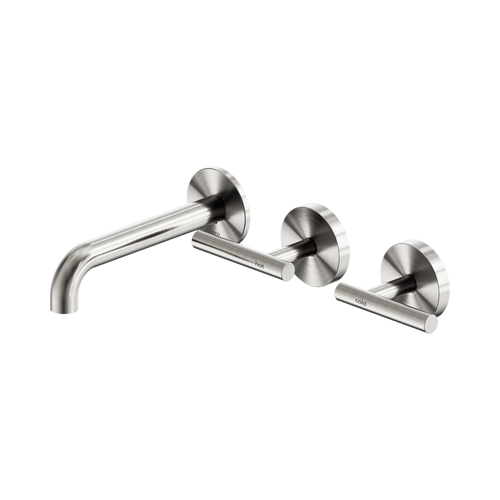 Mecca Lever Wall Basin or Bath Set 160mm Offset Spout Brushed Nickel [324640]