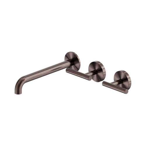 Mecca Lever Wall Basin or Bath Set 220mm Offset Spout Brushed Bronze [324538]