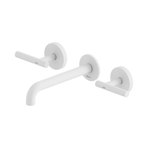 Mecca Lever Wall Basin or Bath Set 185mm Spout Matte White [324525]