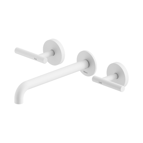 Mecca Lever Wall Basin or Bath Set 220mm Spout Matte White [324557]
