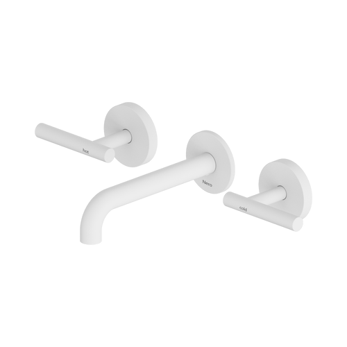 Mecca Lever Wall Basin or Bath Set 160mm Spout Matte White [324547]