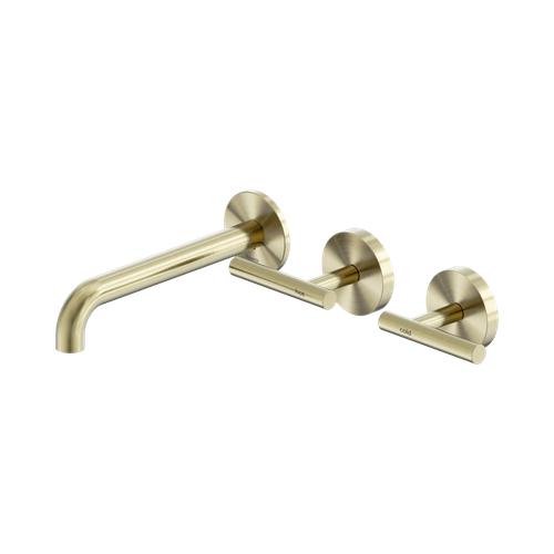 Mecca Lever Wall Basin or Bath Set 185mm Offset Spout Brushed Gold [324579]