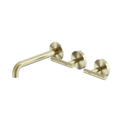 Mecca Lever Wall Basin or Bath Set 185mm Offset Spout Brushed Gold [324579]