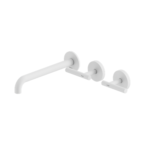 Mecca Lever Wall Basin or Bath Set 220mm Offset Spout Matte White [324615]