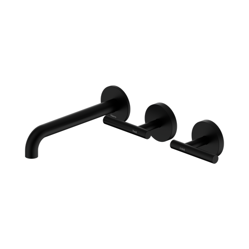 Mecca Lever Wall Basin or Bath Set 185mm Offset Spout Matte Black [324587]
