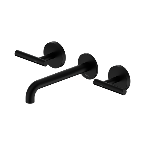 Mecca Lever Wall Basin or Bath Set 185mm Spout Matte Black [324552]