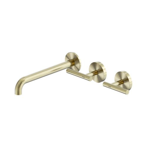 Mecca Lever Wall Basin or Bath Set 220mm Offset Spout Brushed Gold [324556]