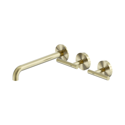 Mecca Lever Wall Basin or Bath Set 220mm Offset Spout Brushed Gold [324556]