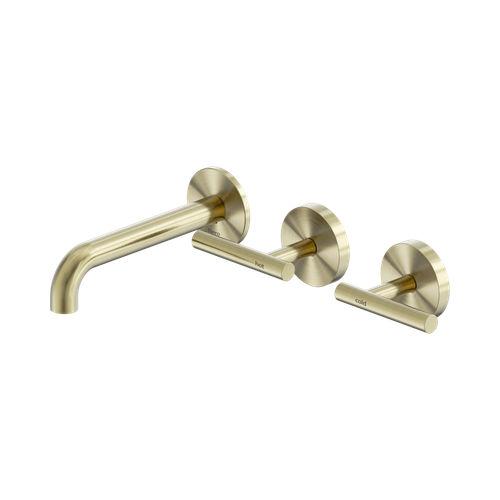 Mecca Lever Wall Basin or Bath Set 160mm Offset Spout Brushed Gold [324569]