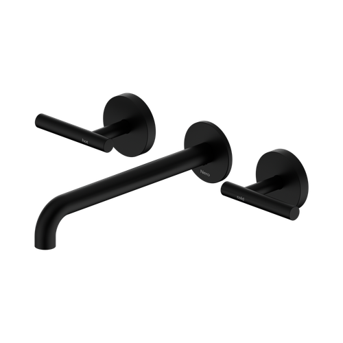 Mecca Lever Wall Basin or Bath Set 220mm Spout Matte Black [324570]