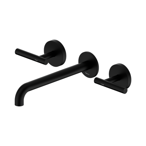 Mecca Lever Wall Basin or Bath Set 220mm Spout Matte Black [324570]
