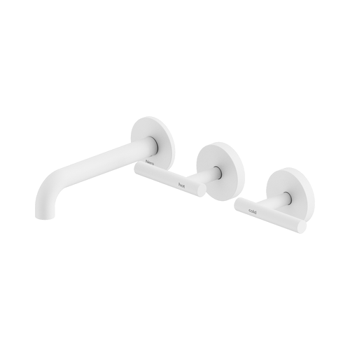 Mecca Lever Wall Basin or Bath Set 160mm Offset Spout Matte White [324574]