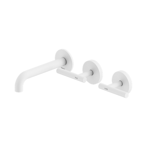 Mecca Lever Wall Basin or Bath Set 160mm Offset Spout Matte White [324574]