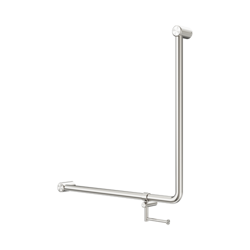 Mecca Care 32mm 90° NZ4121 Accessible Toilet Grab Rail 750 x 750mm with Toilet Roll Holder Brushed Nickel [325426]