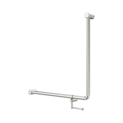 Mecca Care 32mm 90° NZ4121 Accessible Toilet Grab Rail 750 x 750mm with Toilet Roll Holder Brushed Nickel [325426]