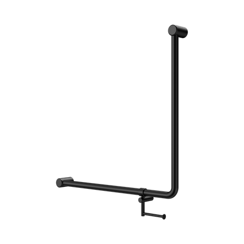 Mecca Care 32mm 90° NZ4121 Accessible Toilet Grab Rail 750 x 750mm with Toilet Roll Holder Matte Black [325430]