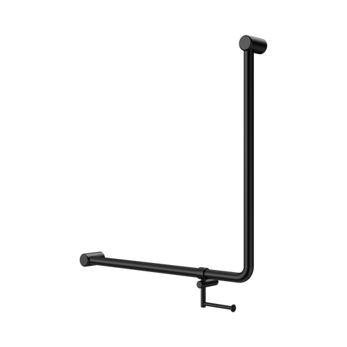 Mecca Care 32mm 90° NZ4121 Accessible Toilet Grab Rail 750 x 750mm with Toilet Roll Holder Matte Black [325430]